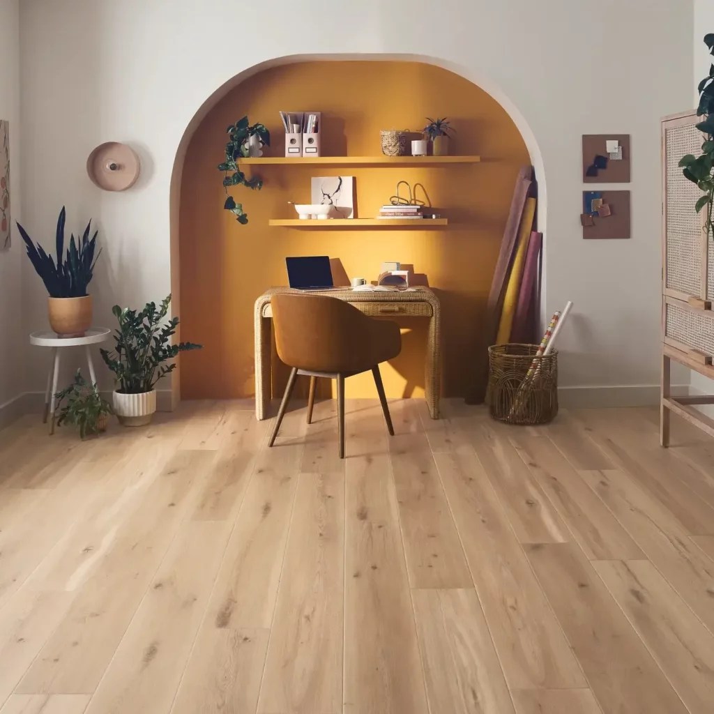 COREtec Luxury Vinyl in a warm light natural wood color in an office look | Hadinger Flooring